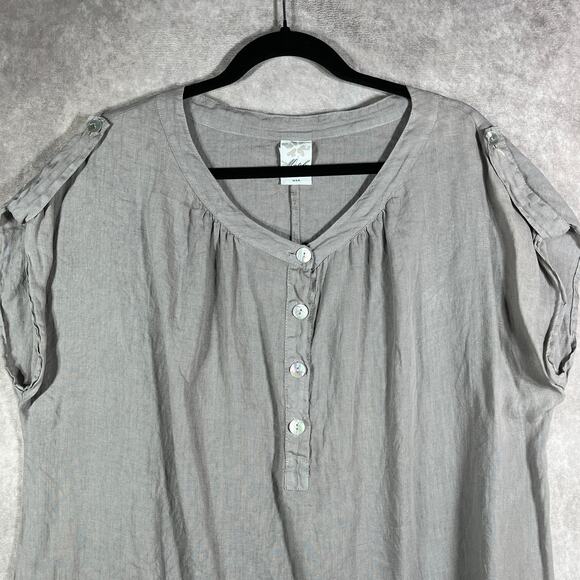 Match Point Blouse Womens Medium Gray Linen Lightweight Vacation Beach Lagenlook - Picture 2 of 9